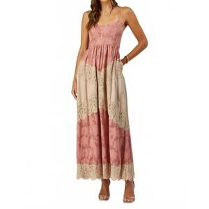 NEW ISLA MAUDE charlotte lace and burnout maxi dress in pink